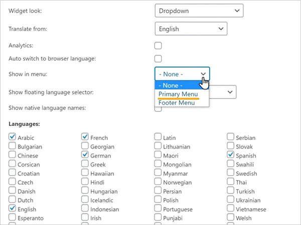 WordPress GTranslate Plugin Settingsss