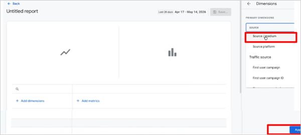 Click on Source Medium then click on Apply