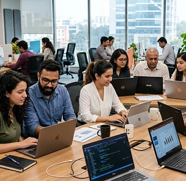Search Learner team collaborating in a modern workplace