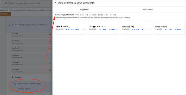 Google Ads Sitelink Suggestion