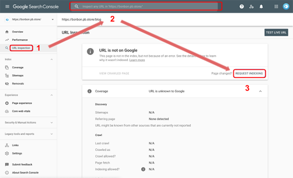 Google Search Console page indexing