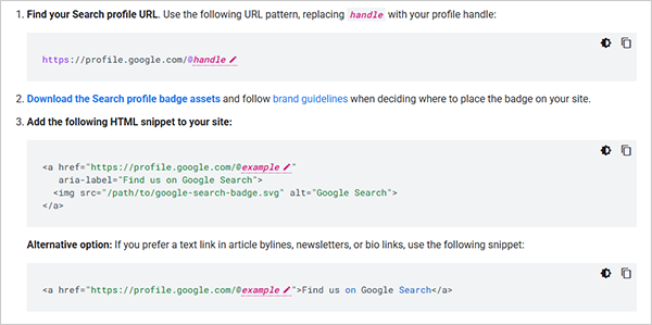 How to add search profile badge