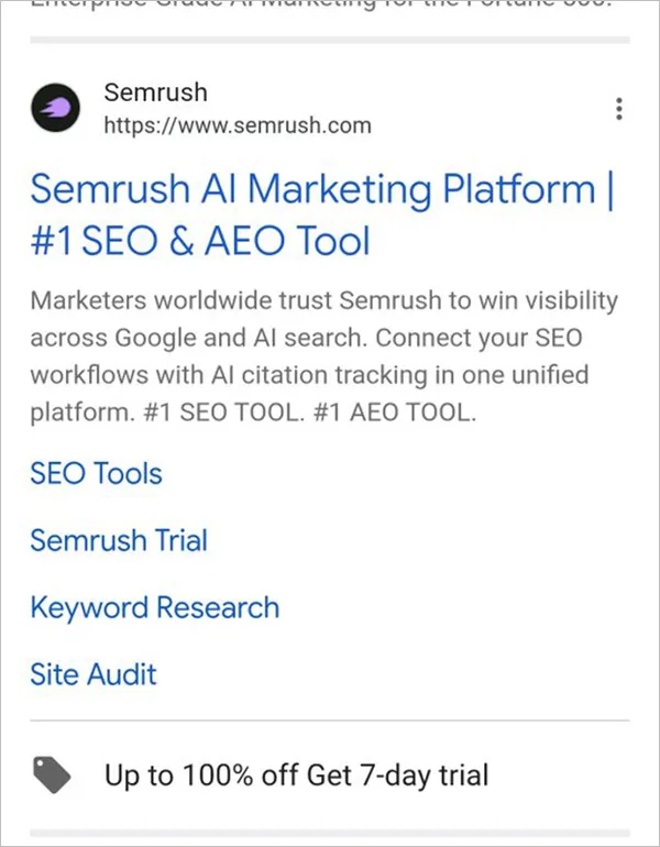 Mobile ads with additional sitelinks
