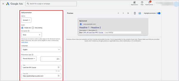 Promotion Extensions GoogleAds