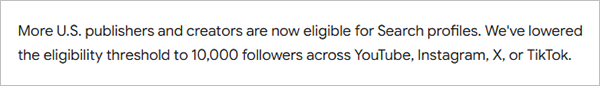 Screenshot from Google that clearly shows how many followers are required now