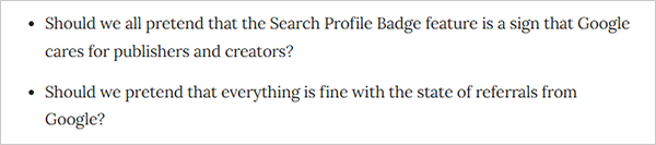 Screenshot from Search Engine Journal discussed on Search Profile Badge