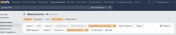 ahrefs Keyword tool filters