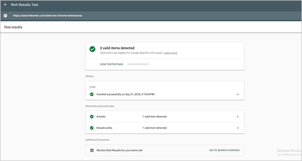 technical SEO audit services rich result test