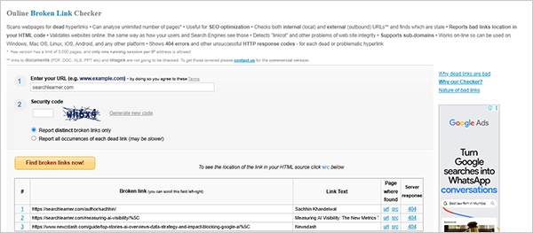 technical SEO checklist broken link checker