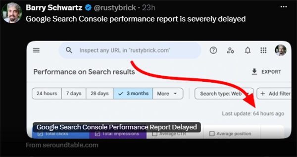 Barry Schwartz shared Console screenshot with last updated 64 hours ago