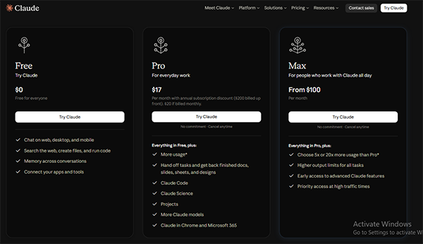 Claude pricing for free pro and max in October
