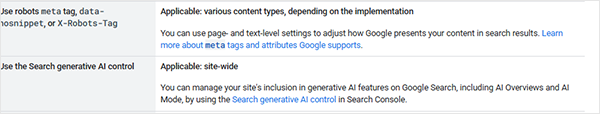 Google document added snippet and AI mode control method