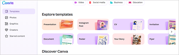 Templates library on Canva