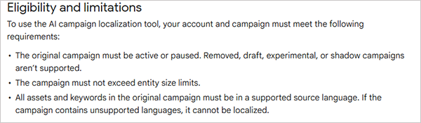 eligibility and limits are shared on Google help page