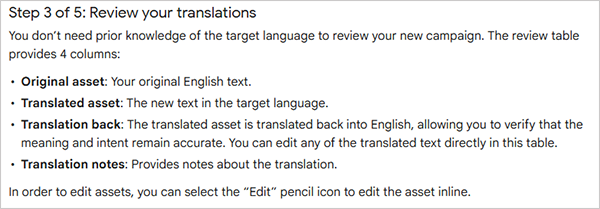review the translations for the campaigns
